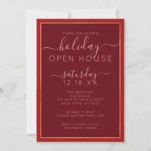 Minimalistisches Burgund Gold Border Holiday Open  Einladung