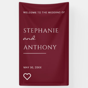 Minimalistisches Burgund mit Heart Modern Wedding Banner