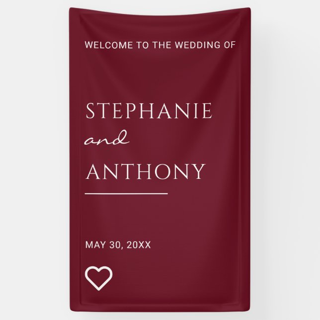 Minimalistisches Burgund mit Heart Modern Wedding Banner (Vertikal)