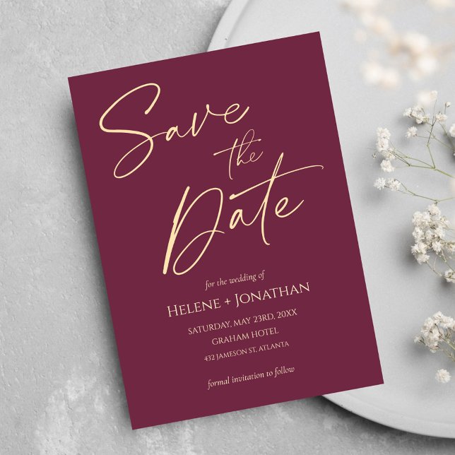 Minimalistisches Burgundy Elegant Wedding Save the Einladung (Minimalist Burgundy Elegant Wedding Save The Date Invitation)