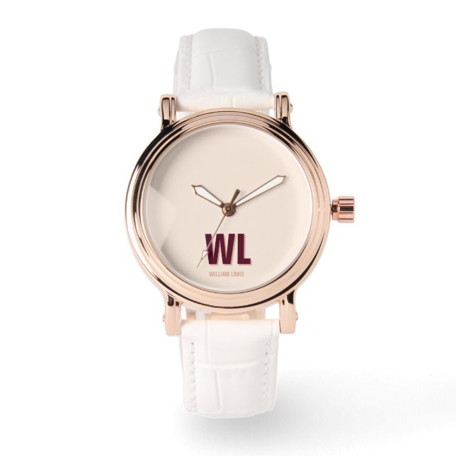 Minimalistisches Burgundy Rosa Personalisiertes Mo Armbanduhr (Vorderseite)