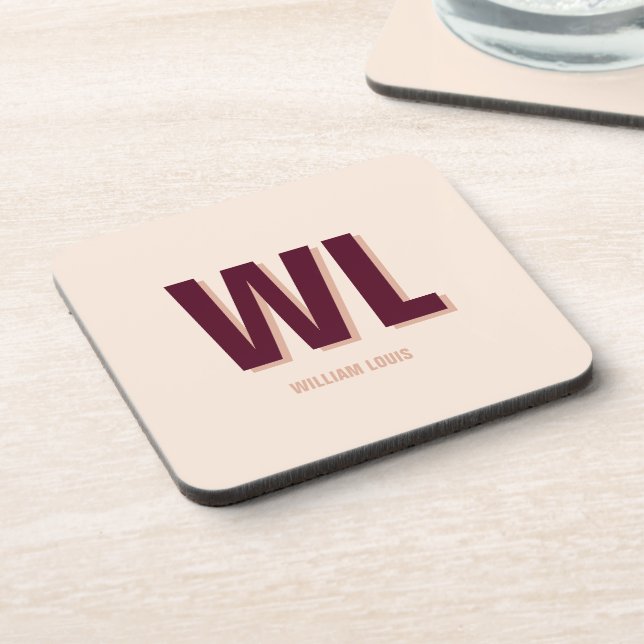 Minimalistisches Burgundy Rosa Personalisiertes Mo Getränkeuntersetzer (Linke Seite)