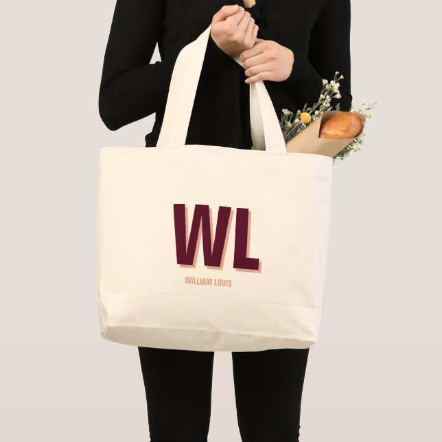 Minimalistisches Burgundy Rosa Personalisiertes Mo Jumbo Stoffbeutel (Vorderseite (Produkt))