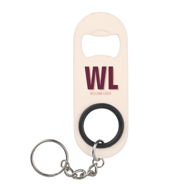Minimalistisches Burgundy Rosa Personalisiertes Mo Mini Flaschenöffner (Vorderseite)
