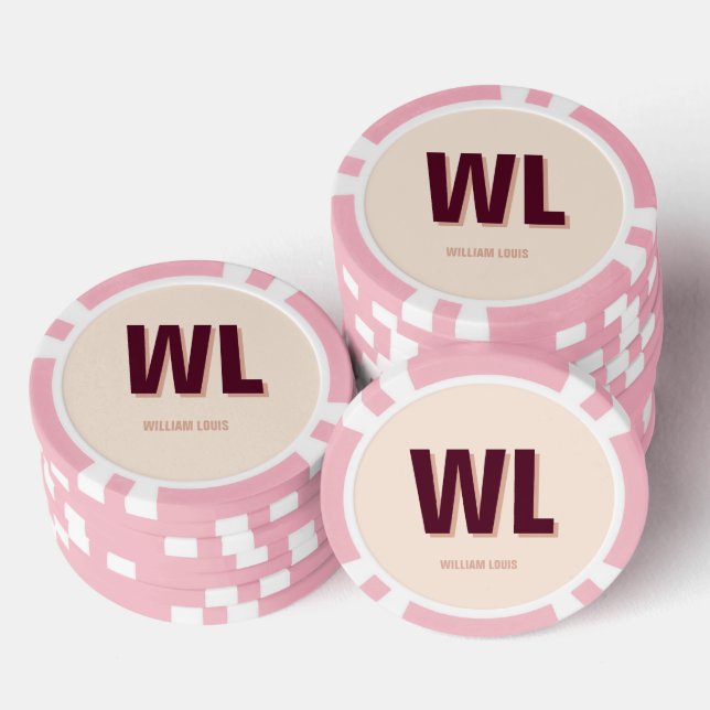 Minimalistisches Burgundy Rosa Personalisiertes Mo Pokerchips (Stapel)