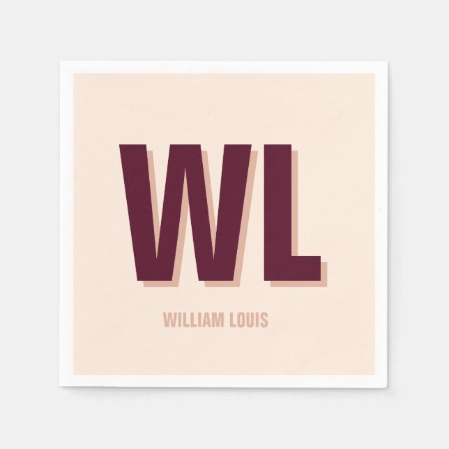 Minimalistisches Burgundy Rosa Personalisiertes Mo Serviette (Vorderseite)