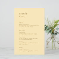 Minimalistisches Butter Gelb Modernes Hochzeitmenü