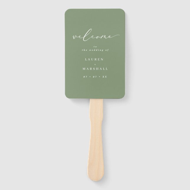 Minimalistisches Calligrafy Sage Green Wedding Pro Fächer (Vorderseite)