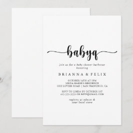 Minimalistisches Calligraphy BabyQ Baby Shower Bar Einladung