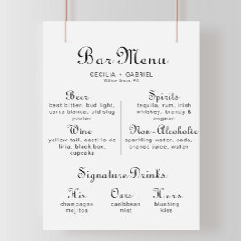 Minimalistisches Calligraphy Wedding Bar Menu Post Poster