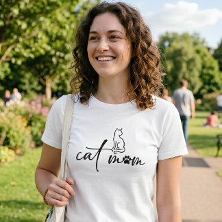 Minimalistisches Cat-Mom-Script mit Pfotenabdruck T-Shirt