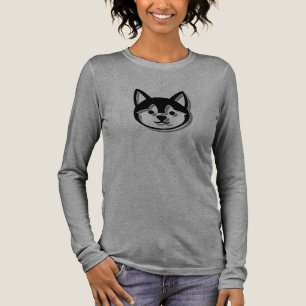Minimalistisches Chibi-Husky-Gesicht Langarmshirt Tri-Blend Shirt