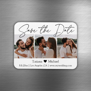 minimalistisches Chic 3-Foto-Collage Save-the-Date Magnet