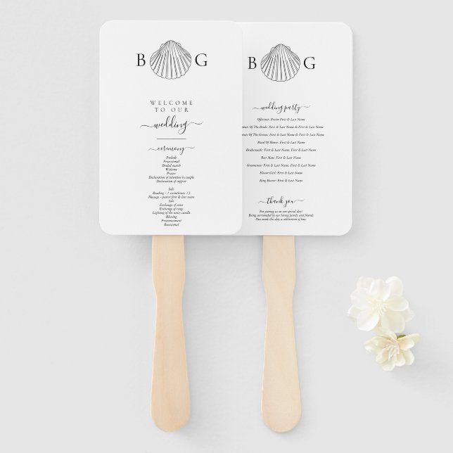 Minimalistisches Clam Seashell Monogram Wedding Pr Fächer (Vorne und Hinten)