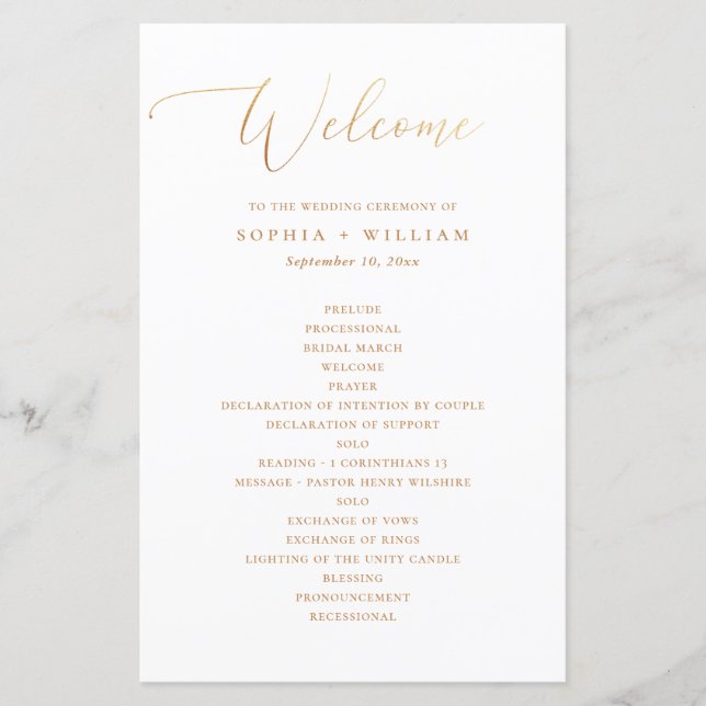 Minimalistisches Classic Gold Script-Zeremonie-Pro (Vorderseite)