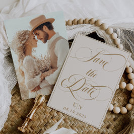 Minimalistisches Classic Ivory Gold Foto Save The Date