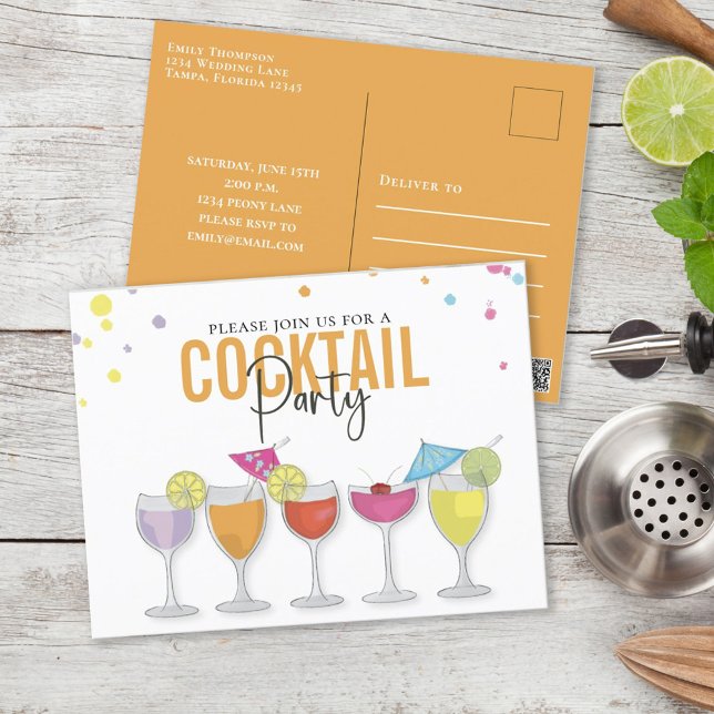 Minimalistisches Cocktail Party Moderne Einladung Postkarte (Von Creator hochgeladen)
