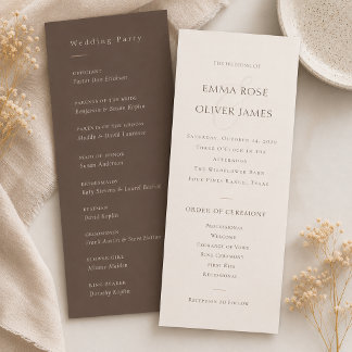 Minimalistisches Cocoa-Braun-Service-Hochzeitsprog Programm