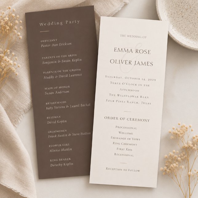 Minimalistisches Cocoa-Braun-Service-Hochzeitsprog Programm (Minimalist Cocoa Brown Service Order Wedding Program)