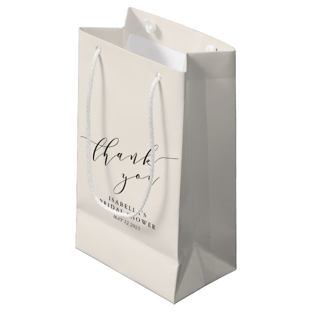 Minimalistisches Creme Black Brautparty Vielen Dan Kleine Geschenktüte (Vorderseite Schrägansicht)