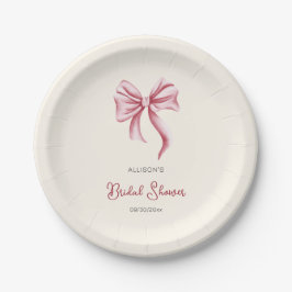 Minimalistisches Creme Blush Pink Bow Brautparty Pappteller