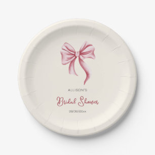 Minimalistisches Creme Blush Pink Bow Brautparty Pappteller