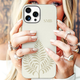Minimalistisches cremefarbenes botanisches Monogra iPhone 16 Pro Max Hülle