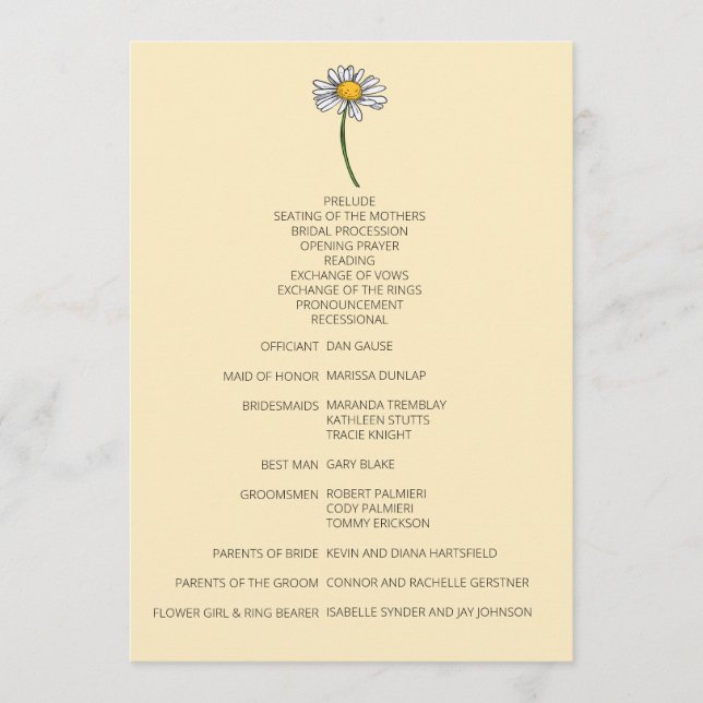 Minimalistisches Daisy-Hochzeitsprogramm Programm (Vorderseite)