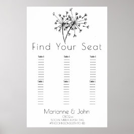 Minimalistisches Dandelion Logo Hochzeitsdiagramm Poster