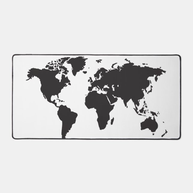 Minimalistisches Design der Weltkarte Schwarz/Weiß Schreibtischunterlage (Vorderseite)