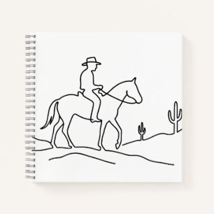 Minimalistisches Design einer einsamen Reiterin in Notizbuch