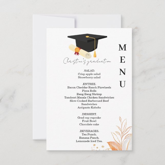 Minimalistisches Dinner-Menü mit Whimsical Graduat Einladung (Vorderseite)