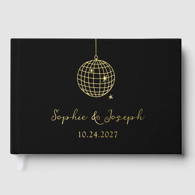 Minimalistisches Diskothek-Ball | Echte Gold Foil  Gästebuch (Vorderseite)