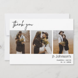 Minimalistisches Drei-Foto-Hochzeit Dankeschön-Kar Einladung