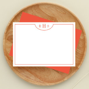 Minimalistisches Drei-Monogramm Ein Rand   orange Mitteilungskarte