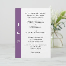Minimalistisches dunkles Violett Weißes Monogramm Einladung