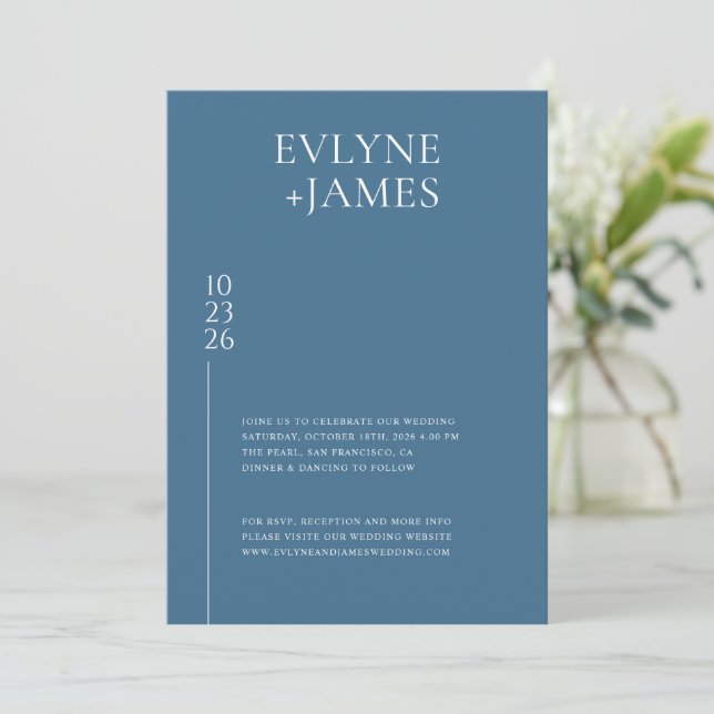 Minimalistisches Dusty Blue Modern Wedding Foto Einladung (Stehend Vorderseite)