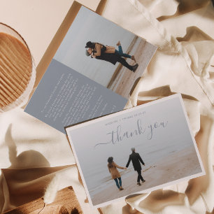 Minimalistisches Dusty Blue Script mit 2 Foto Hoch Dankeskarte