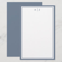 Minimalistisches Dusty Blue Two Border Monogramm Briefpapier