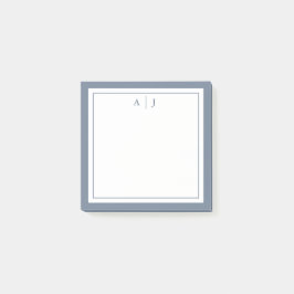 Minimalistisches Dusty Blue Two Border Monogramm Post-it Klebezettel