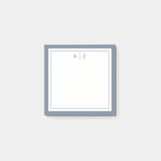 Minimalistisches Dusty Blue Two Border Monogramm Post-it Klebezettel