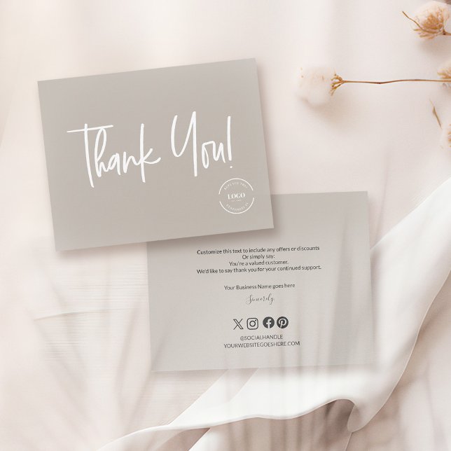 Minimalistisches Earth-Ton-Editierbares Firmenlogo Einladung (Small business Order insert thank you cards with editable text, custom logo, social handle website)
