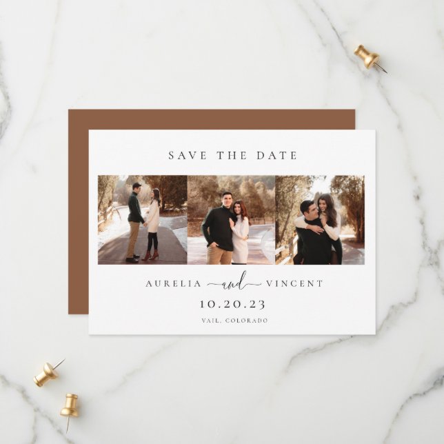 Minimalistisches Earthy Rust Wedding Foto Save the Date (Vorderseite/Rückseite Beispiel)