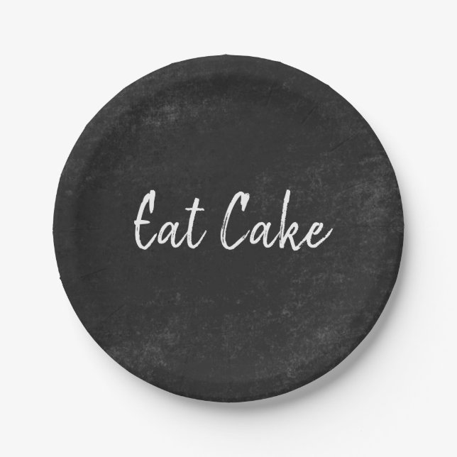 Minimalistisches Eat Cake Black Gray Blackboard Pappteller (Vorderseite)