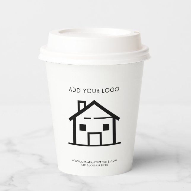 Minimalistisches Echtes Anwesen für Ihr Firmenlogo Pappbecher (Vorderseite)