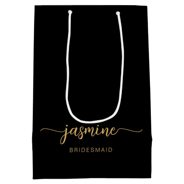 Minimalistisches einfaches Black-Gold Monogram-Gir Mittlere Geschenktüte (Rückseite)