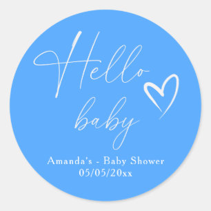 Minimalistisches einfaches Blau Hello Baby Runder Aufkleber