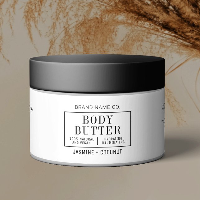 Minimalistisches Einfaches Body Butter Skincare JA (Simple cosmetic jar wrap around label in black and white featuring modern serif font + modern design)