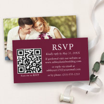 Minimalistisches einfaches Foto Hochzeit QR Burgun