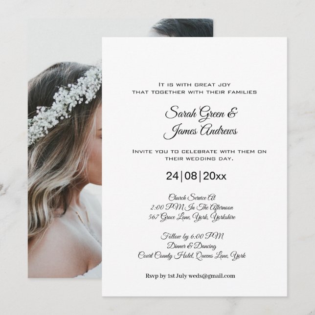 Minimalistisches Einfaches Foto-Monogramm-Hochzeit Einladung (Vorne/Hinten)